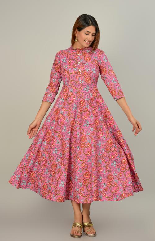 ARMONIYA Printed Pure Cotton Anarkali Kurta (Multicolor)