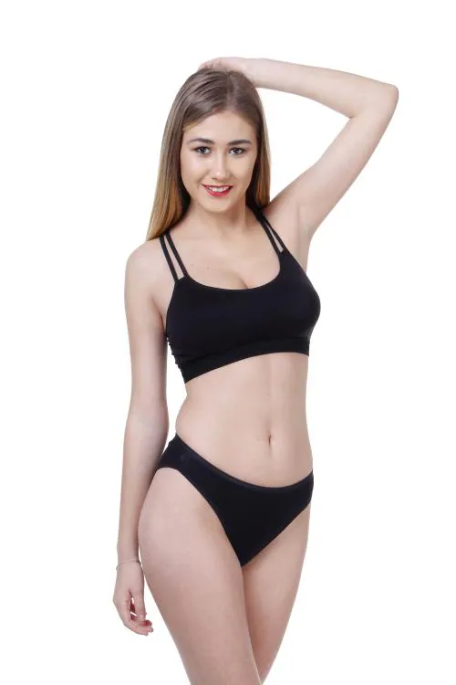 PIBU -Women Cotton Bra Panty Set for Lingerie Set ( Pack of 1 ) ( Color : Black )