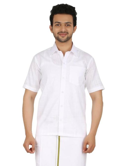 PRAKASAM COTTON Mens Regular Fit Mono Cotton white Shirt/Half Sleeve Shirt/Cotton half sleeve shirts/self-design half sleeve shirts (white)-size 38