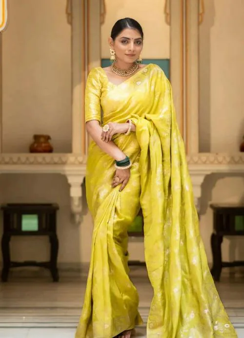 ZILVIRA Women JACQUARD Woven Design Work LEMON YELLOW Color Saree For women,Women Saree,Sarees,Saree for Wedding,Wedding