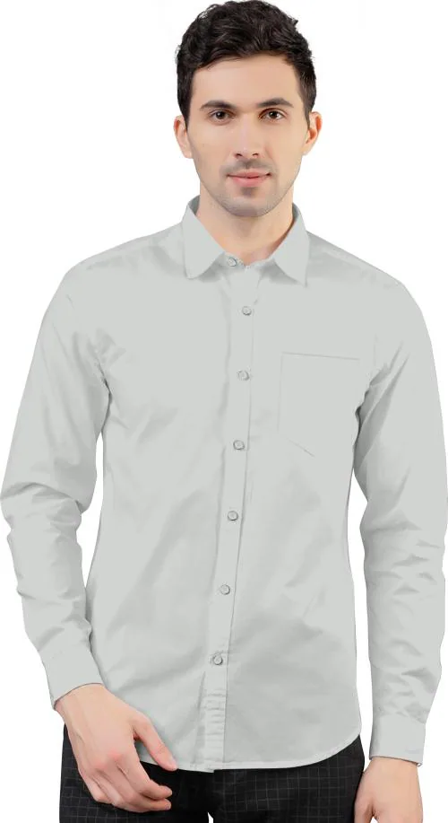 AJ Brothers Men Grey Solid Poly Silk Curved Collar Casual Shirt - M