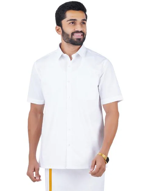 Ramraj Men White Solid Cotton Shirts