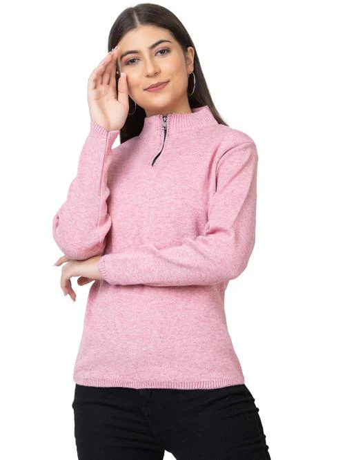 Kvetoo Zipper High Neck Woolen Sweater for Women
