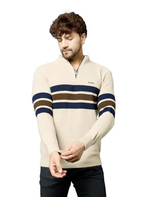 Kvetoo Men High Neck Zip Full Sleeve Woolen Winter Sweater