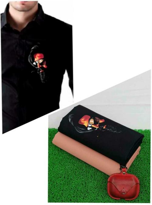 DHARMESH ENTERPRISE Men Black Graphic Polycotton Unstitched Shirt and Trouser Material (Free Size)