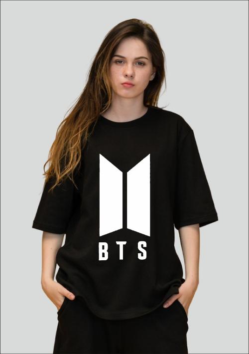 Uniplanet Store Women Black Printed Pure Cotton Round Neck T-Shirt - XXL (OVERSIZE-WT-BTS-BLACK)