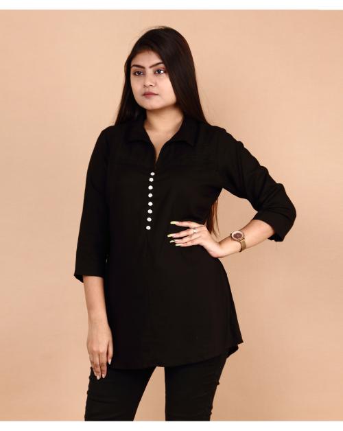PECKER Premium Quality Comfortable Cotton Rayon Shirt for Women's/ Girls|Size-M|Black-Pack of 1