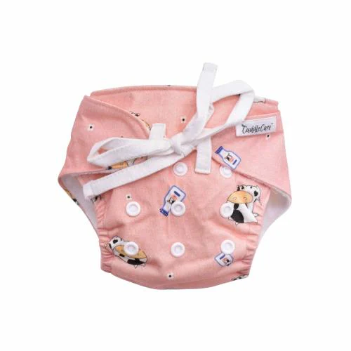 CuddleCare Pink Cotton Washable And Reusable Waterproof Adjustable Cloth Diapers For Babies (New Born)