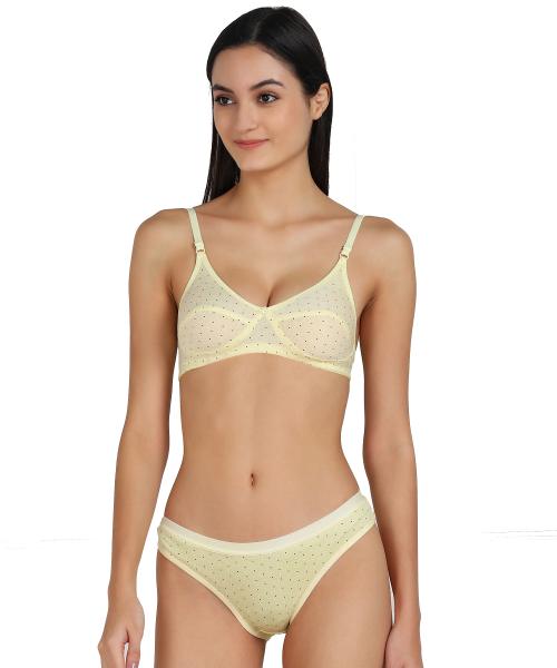 In-Curve -Women Cotton Bra Panty Set for Lingerie Set ( Pack of 1 ) ( Color : Yellow ) ( Pattern : Self Design )