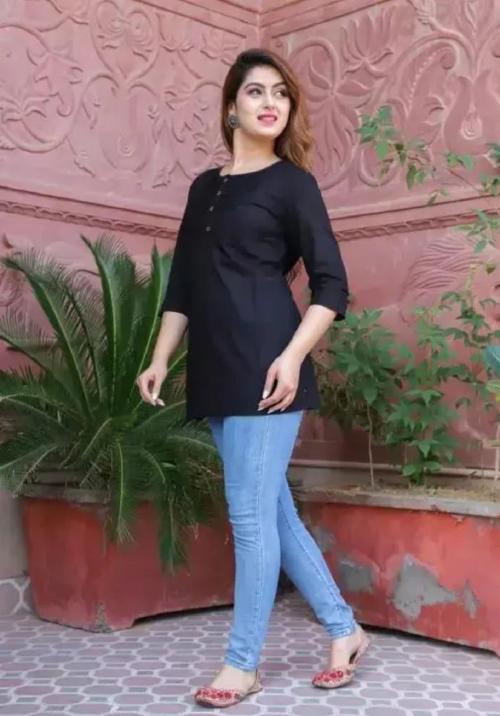 KBYKHUSHII CLOTHING Rayon Regular Tops for Women & Girls/Latest Tops for Jeans/New Design Tops/Daily Wear Tops (Black-S)