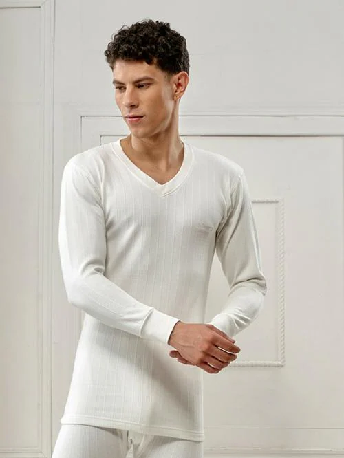 Lux Inferno Men's V Neck White Thermal Top