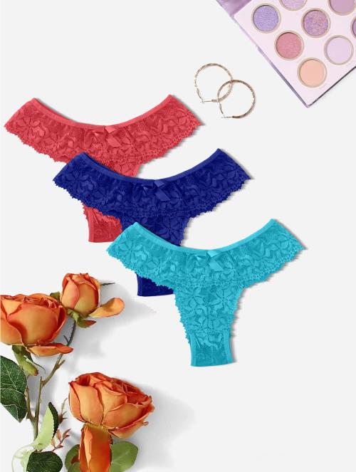 Nisixdec Stylish Net Lingerie Set for Honeymoon G String Thong Sexy Panties for Women-Valentine Gift Panty Intimate Wear Romantic Lingerie Surprise Gift for Your Gf Wife Lover-V Shape Panty-net penti Pack of 3 (Red,Royal Blue,Light Blue)(Size-M)