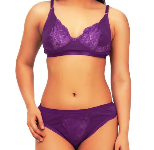 TCG Designer Honeymoon Purple Bra & Panty set made by soft Cotton Fabric