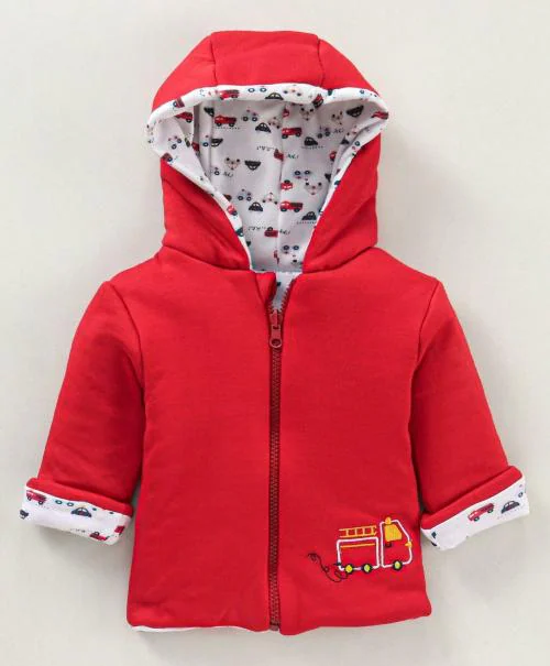 SMILEY APPU CLOTHING Boys and Girls Red Printed Cotton Blend Casual Jacket (6-12 M)