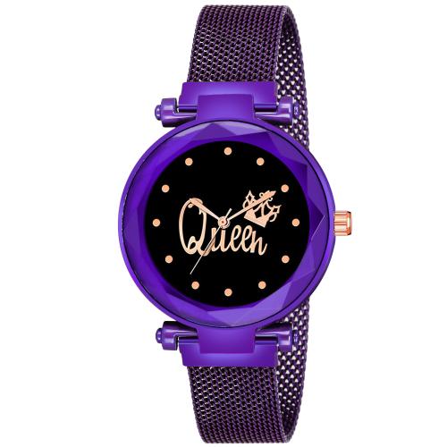 Talgo Analogue Purple Dial and Purple Magnet Strap Wrist Watch for Women's and Girls-QUEENPURDPURM