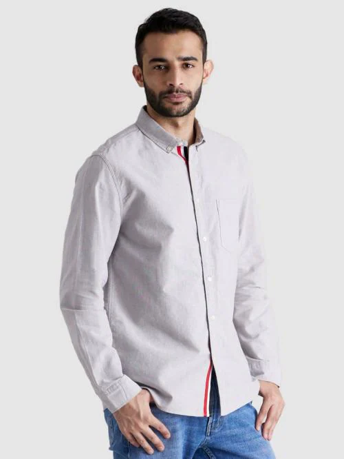 Celio Men Solid Grey Long Sleeve shirt By Celio