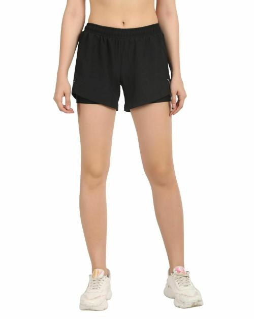 Buy Navyfit Women Black Solid Polyester Blend Shorts With Zip Pocket (L