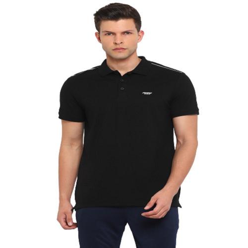 Furo by Red Chief Regular Cotton Poly Lycra Half Sleeve Black Solid Sports T-Shirt for Men