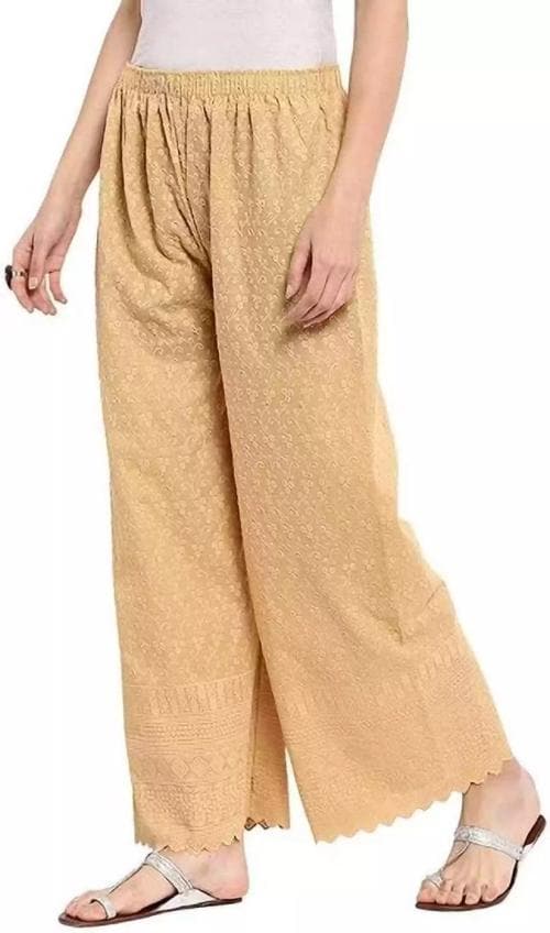 DONSON PRESENT Indian Hand Embroidered Traditional Chikankari Women's RAYON Palazzo Pant (SKIN)