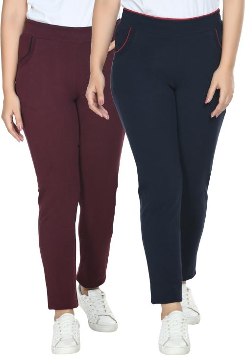 PREEGO Women Maroon & Dark Blue Solid Slim-Fit Jeggings Pack Of 2