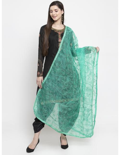 Sea Green Organza Heavy Embroidered Dupatta