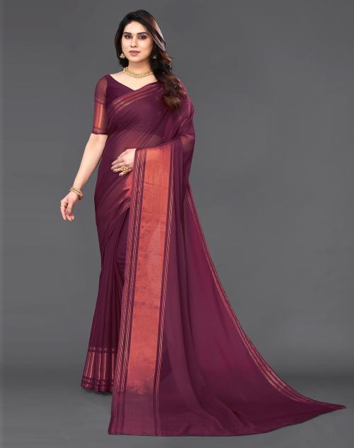 Siril Chiffon Purple Color Saree with Blouse piece
