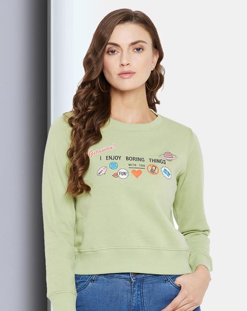 CLAPTON Women's 100% Cotton Pista Full Sleeves Printed Round Neck SweatshirtNV8412-A-DPISTA_M