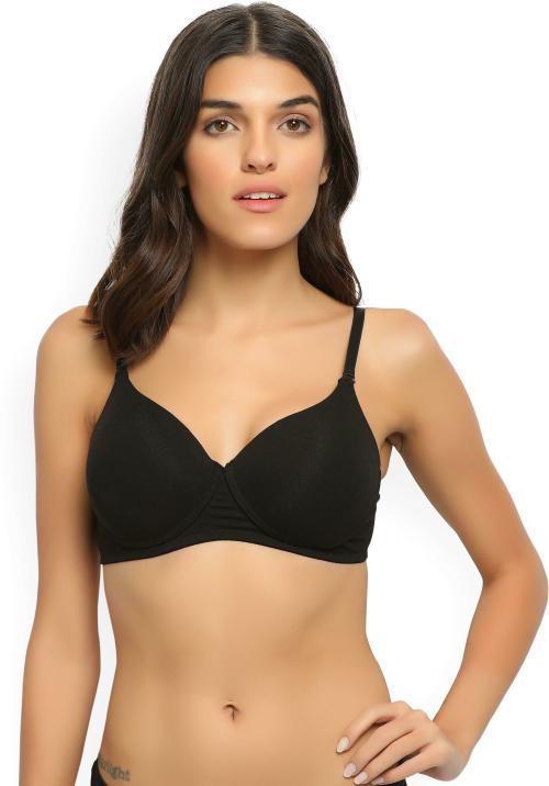 Lovable Women's Micro Fabric Padded 3/4th Coverage Wire Free V-Neck Regular Fit T-shirt Bra (Black_Size-34B)