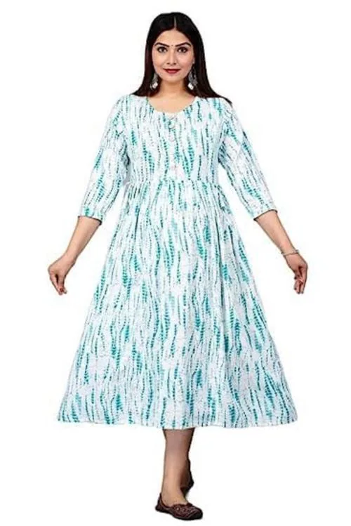JTB PRESENT Women's Rayon Printed Round Neck 3/4 Sleeve Anarkali Maternity Kurti for Ladies & Girls