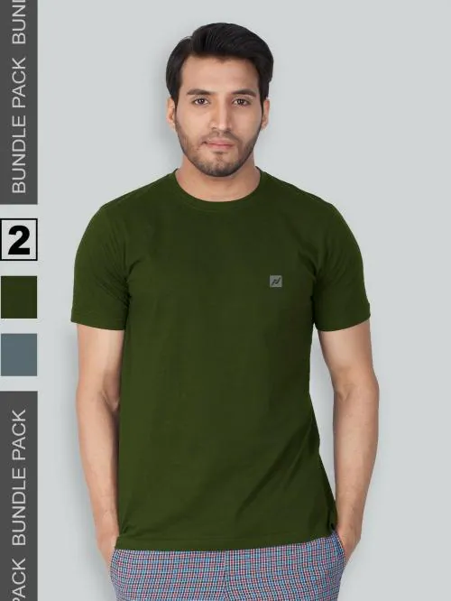 LUX NITRO Men's Multicolor Solid Cotton Blend Pack of 2 Round Neck T-shirt