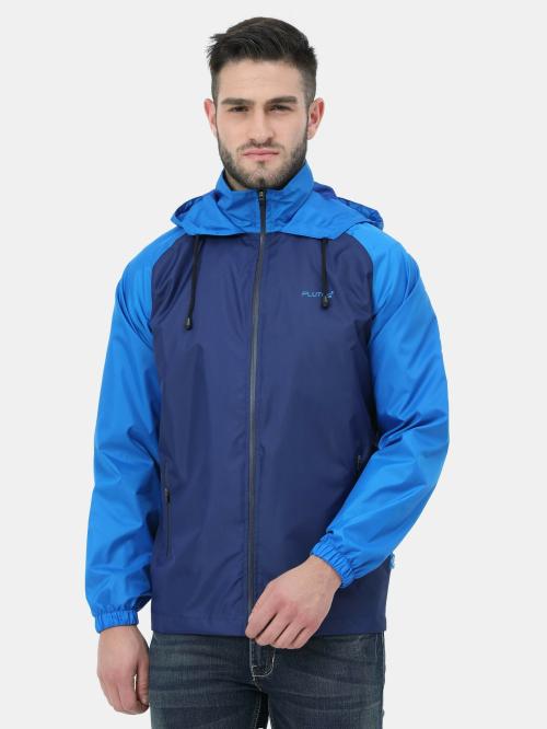 Plutus Men Blue Solid Polyester Wind Cheater L