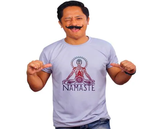 Mooch Wale Namaste In Yogi Oom Art Grey Quick-Dri T-shirt For Men - Grey, M
