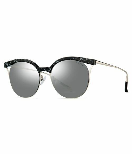 PARIM UV Protected Women's Round Designer Sunglasses Frame: Black / Silver, Lenses: Non-polarized Silver Mercury