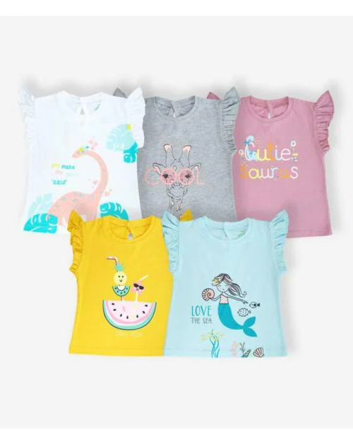 YUV Infant Baby Girls 100% Cotton Tshirt - Pack of 5