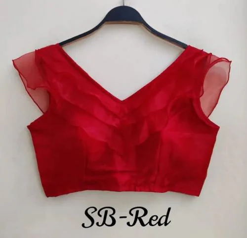 Murliwala CREATION Women's Organza V-Neck Solid Frills Blouse