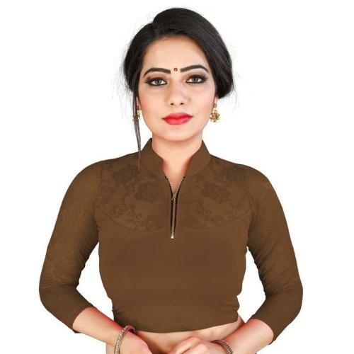 BKD Fashion Women Brown Cotton Lycra Readymade Stitched Saree Blouse