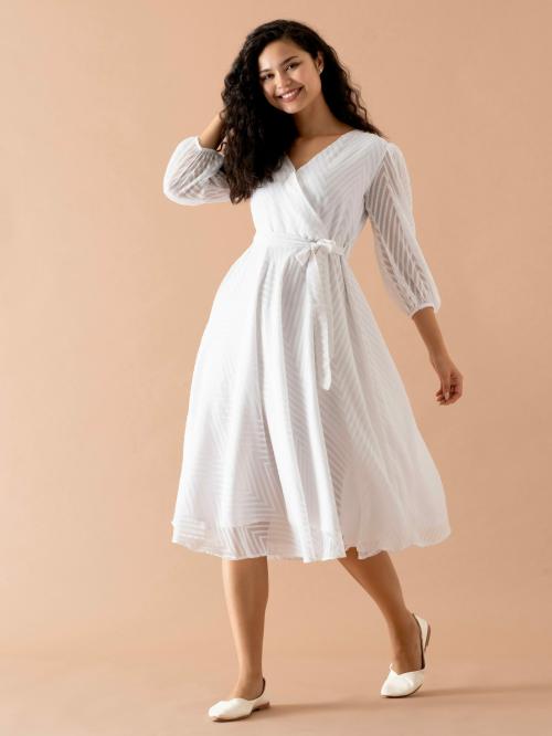 AASK Women Fancy Plain & Solid White Color Designer Dress For women