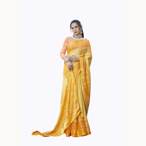 TRIVENI Yellow Brasso Brasso, Bandhani Saree