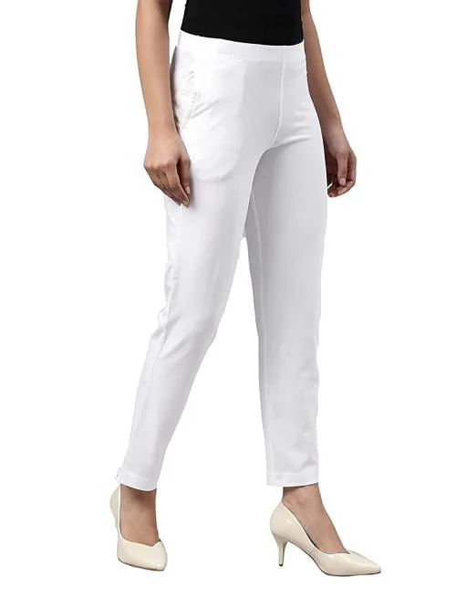 HAMH Formal Trousers for Women with Pockets for Casual & Official Use for Women's & Girls-White-XL