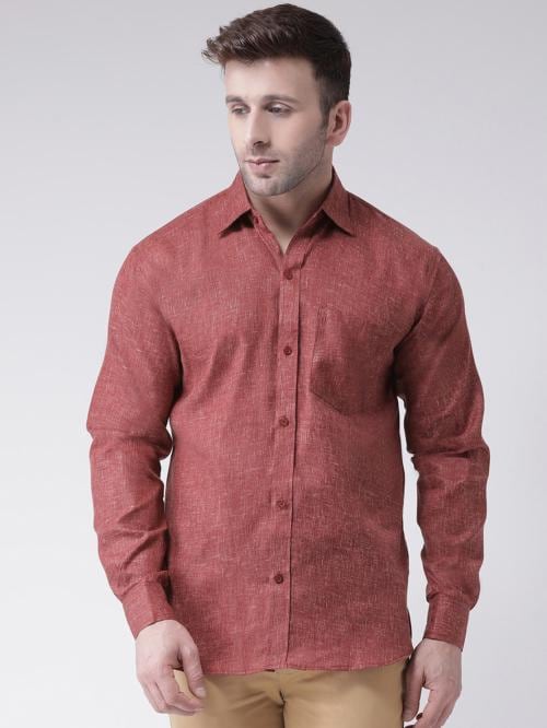 RIAG MEN BROWN SOLID COTTON SHIRT