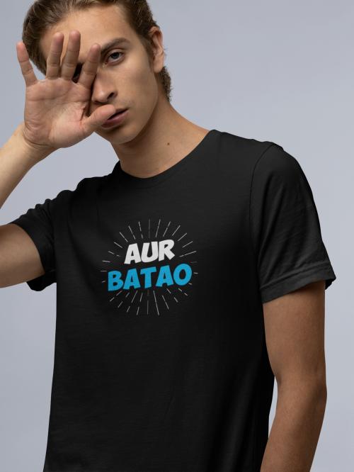 Aur Batao Men Printed T-Shirt In Half Sleeves