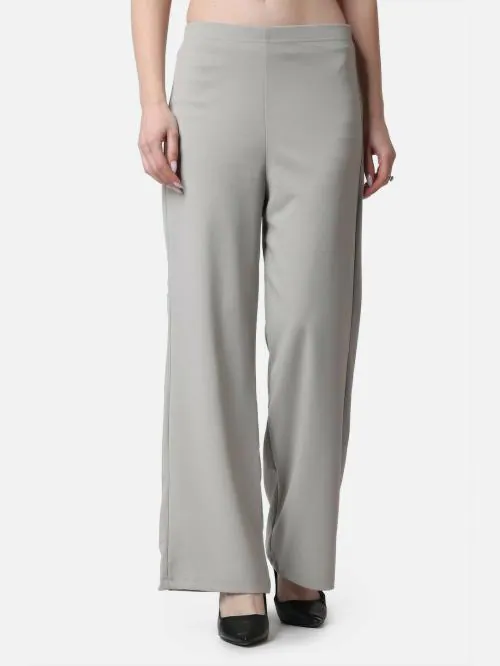 Popwings Women Formal Casual Grey Solid Highrise Trousers | Office Wear Trousers | Casual Trousers | Latest Solid Design Trousers | Trousers for Women