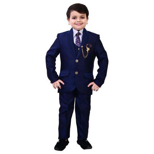 BT Dezines Kids 5 Piece Coat Pant Suit Set For Boys (11-12 Years, Navy Blue)