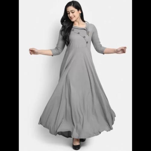 JANRAAG Women Solid Viscose Rayon Gown Kurta (Grey)