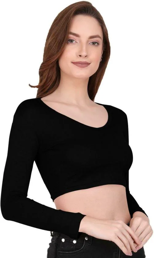 Buy THE BLAZZE_Women Cotton Blend Black Crop Top_XS Online at Best