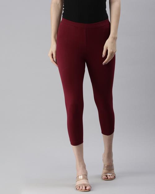 Kryptic Womens Maroon Solid Cotton Lycra Leggings
