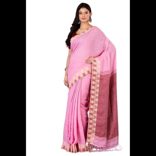 Buy Qadri Weaves Women S Handloom Rose Pink Pure Linen Saree Online At