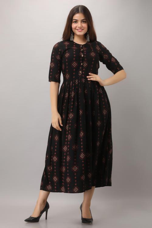 Gulmohar Jaipur Women Black Printed Rayon Kurta