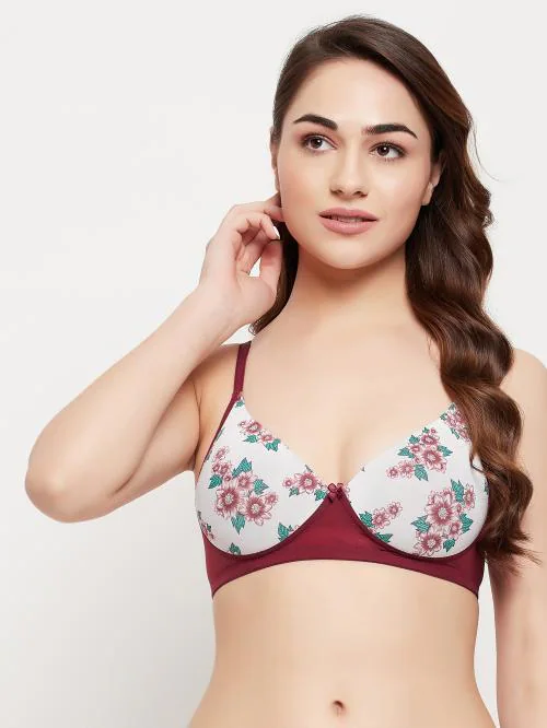 Clovia White Floral Print Polyamide Push-up Bra
