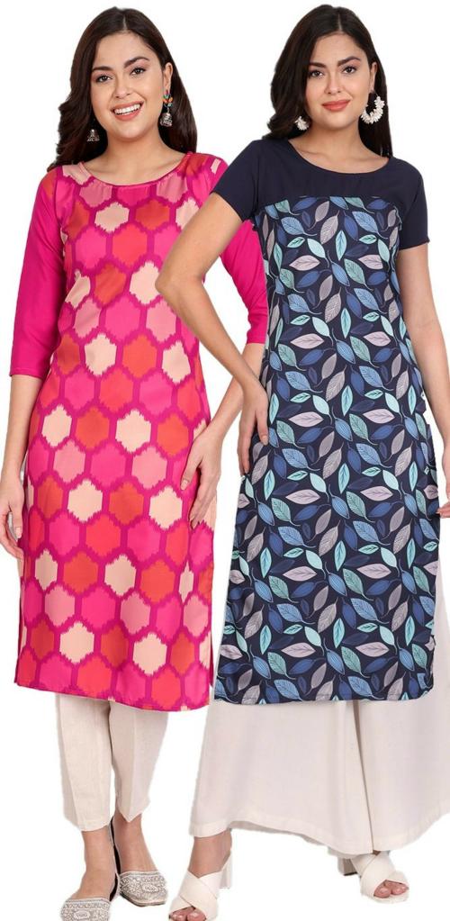 LG Ck Fashion Women Multicolor Printed Crepe Pack Of 2 A-Line Kurta